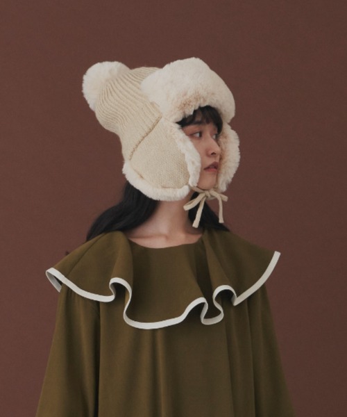 MERLOT（メルロー）の「ぽんぽんニットフライトキャップ（キャップ・レディース・ブラック/グレー/ナチュラル・FREE）」の18枚目の写真