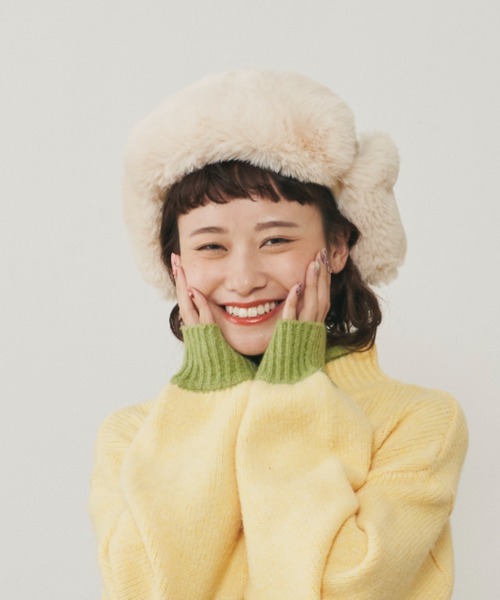 MERLOT（メルロー）の「ぽんぽんニットフライトキャップ（キャップ・レディース・ブラック/グレー/ナチュラル・FREE）」の8枚目の写真