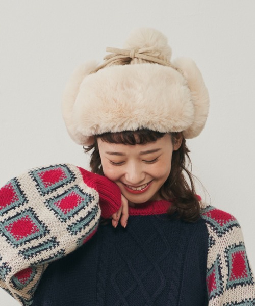 MERLOT（メルロー）の「ぽんぽんニットフライトキャップ（キャップ・レディース・ブラック/グレー/ナチュラル・FREE）」の9枚目の写真