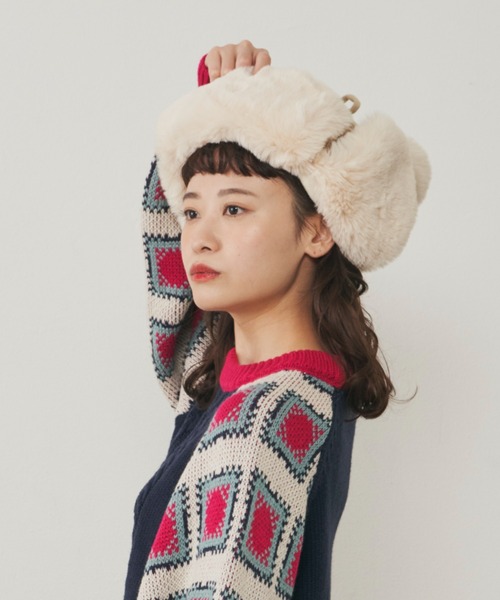 MERLOT（メルロー）の「ぽんぽんニットフライトキャップ（キャップ・レディース・ブラック/グレー/ナチュラル・FREE）」の10枚目の写真