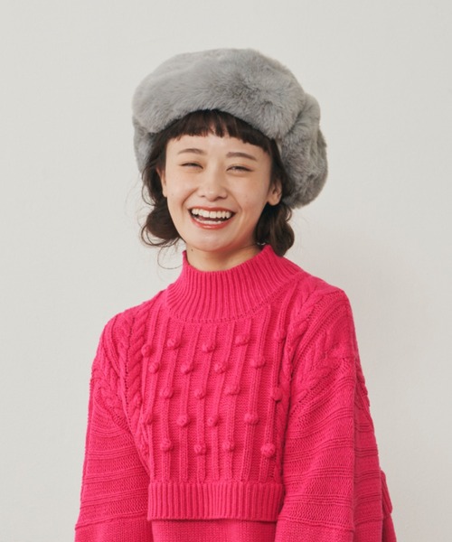 MERLOT（メルロー）の「ぽんぽんニットフライトキャップ（キャップ・レディース・ブラック/グレー/ナチュラル・FREE）」の11枚目の写真