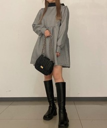 WEGO/バックリボン千鳥ワンピース