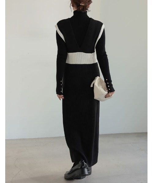 Re:EDIT（リエディ）の「[低身長サイズ有]バルキーニットビスチェライクVネックワンピース（ワンピース・レディース・ブラック/ブラウン/グレー系その他/ブラック系その他・MEDIUM/LARGE/SHORT）」の13枚目の写真