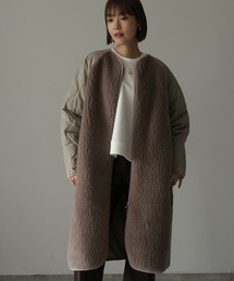 ボア × キルティング ドッキング ノーカラー コート