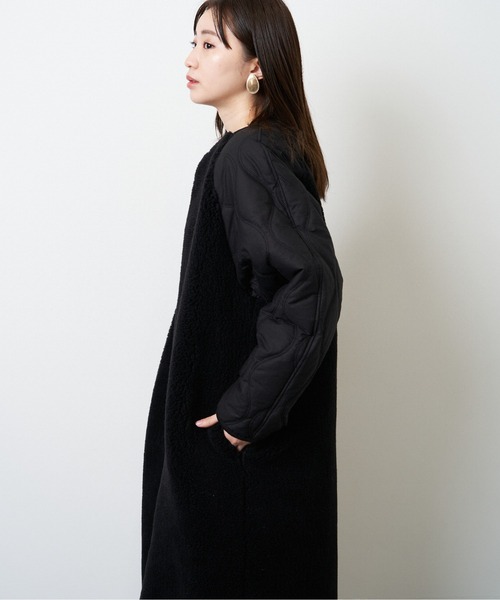 HERENCIA(ヘレンチア)の「ボア × キルティング ドッキング ノーカラー コート(ノーカラーコート・レディース・ブラック/ベージュ系その他/オフホワイト/モカ・MEDIUM)」の15枚目の写真