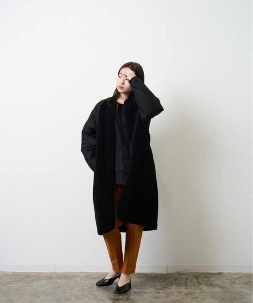 HERENCIA(ヘレンチア)の「ボア × キルティング ドッキング ノーカラー コート(ノーカラーコート・レディース・ブラック/ベージュ系その他/オフホワイト/モカ・MEDIUM)」の14枚目の写真