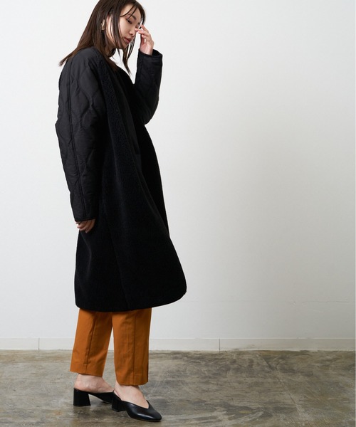 HERENCIA(ヘレンチア)の「ボア × キルティング ドッキング ノーカラー コート(ノーカラーコート・レディース・ブラック/ベージュ系その他/オフホワイト/モカ・MEDIUM)」の22枚目の写真