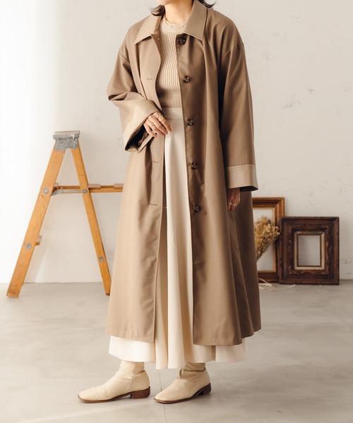 fupel（フぺル）の「フェイクレザーカフスステンカラーコート（ステンカラーコート・レディース・ライトカーキ/ライトベージュ・SMALL/MEDIUM）」の4枚目の写真