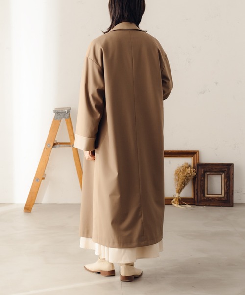 fupel（フぺル）の「フェイクレザーカフスステンカラーコート（ステンカラーコート・レディース・ライトカーキ/ライトベージュ・SMALL/MEDIUM）」の8枚目の写真