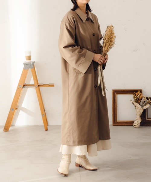 fupel（フぺル）の「フェイクレザーカフスステンカラーコート（ステンカラーコート・レディース・ライトカーキ/ライトベージュ・SMALL/MEDIUM）」の11枚目の写真