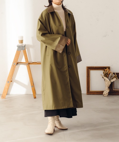 fupel（フぺル）の「フェイクレザーカフスステンカラーコート（ステンカラーコート・レディース・ライトカーキ/ライトベージュ・SMALL/MEDIUM）」の20枚目の写真