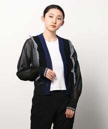 美品⭐︎TOGA PULLA カーディガン　ノーカラー黒　ストレッチ　シースルー1 美品⭐︎TOGA PULLA カーディガン ノーカラー黒 ストレッチ