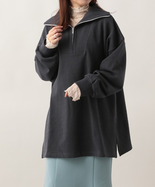 Heather（ヘザー）の「ハーフZIPチュニックスウェット　272537（スウェット・レディース・オフホワイト/チャコールグレー/ブルー・FREE）」の3枚目の写真