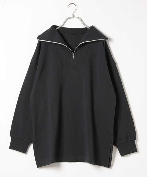 Heather（ヘザー）の「ハーフZIPチュニックスウェット　272537（スウェット・レディース・オフホワイト/チャコールグレー/ブルー・FREE）」の4枚目の写真