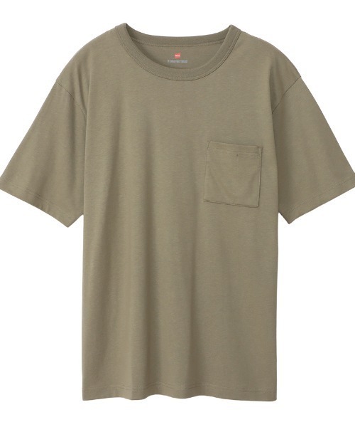 HANES(ヘインズ)の「HANES/ヘインズ ビッグシルエット ポケットTシャツ SST/Tシャツ HM1-V102(Tシャツ/カットソー・メンズ・ベージュ/ブラック・L/XL/M)」の1枚目の写真