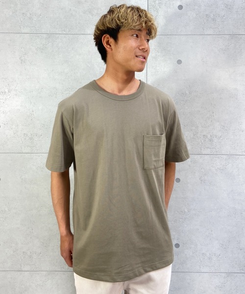 HANES(ヘインズ)の「HANES/ヘインズ ビッグシルエット ポケットTシャツ SST/Tシャツ HM1-V102(Tシャツ/カットソー・メンズ・ベージュ/ブラック・L/XL/M)」の9枚目の写真