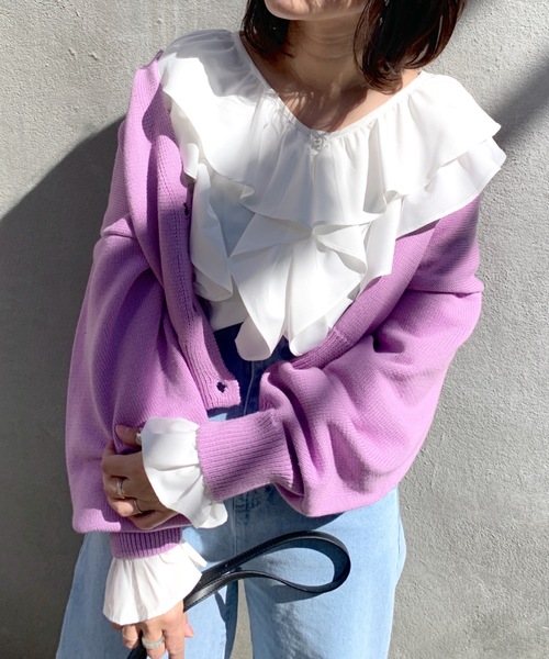 OLIVE des OLIVE(オリーブデオリーブ)の「【WEB限定カラーあり】キレイ色クロップドカーディガン(カーディガン/ボレロ・レディース・イエロー/イエロー×グリーン/ラベンダー/オレンジ/オフホワイト/ベージュ・FREE)」の1枚目の写真