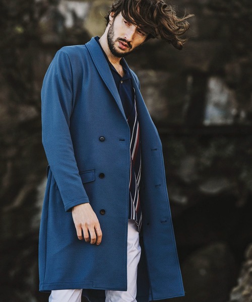 NO ID.（ノーアイディ）の「【NO ID.】Emboss Jersey Gown Coat / エンボス ジャージー ガウン コート（チェスターコート・メンズ・ライトグレー/ブラック/ブルー系その他・2/1）」の3枚目の写真