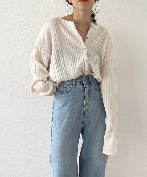 wee9s（ウィークス）の「2way cable loose tee / 前後2ウェイケーブルルーズティー（Tシャツ/カットソー・レディース・アイボリー・FREE）」の2枚目の写真
