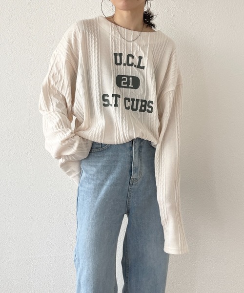 wee9s（ウィークス）の「2way cable loose tee / 前後2ウェイケーブルルーズティー（Tシャツ/カットソー・レディース・アイボリー・FREE）」の3枚目の写真