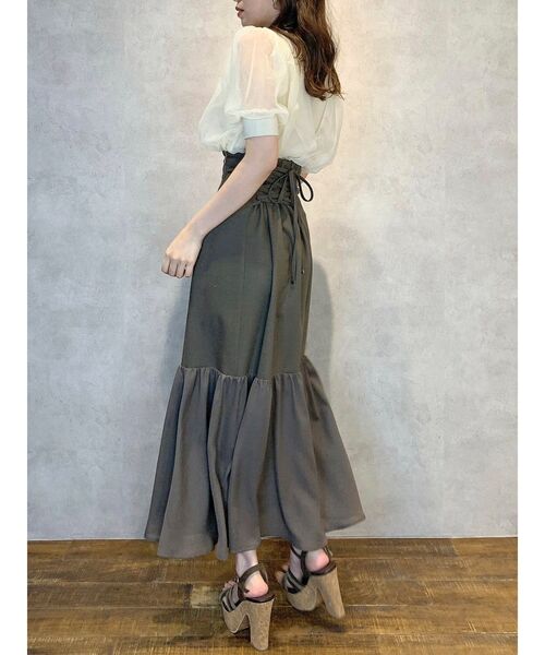 dazzlin（ダズリン）の「レースアップスイッチングスカート（スカート・レディース・ブラウン/グリーン/アイボリー・SMALL/MEDIUM）」の4枚目の写真