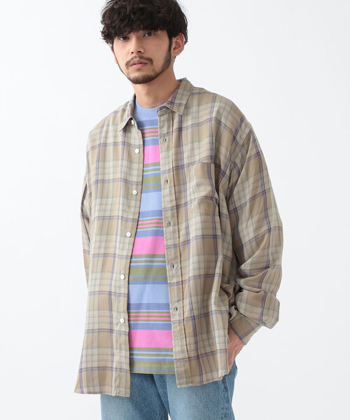 BEAMS（ビームス）の「BEAMS / テトロンレーヨン ミニレギュラー イージーシャツ（シャツ/ブラウス・メンズ・ベージュ/ネイビー/サックスブルー・S/M/L/XL）」の5枚目の写真