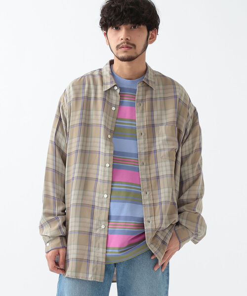 BEAMS（ビームス）の「BEAMS / テトロンレーヨン ミニレギュラー イージーシャツ（シャツ/ブラウス・メンズ・ベージュ/ネイビー/サックスブルー・S/M/L/XL）」の2枚目の写真