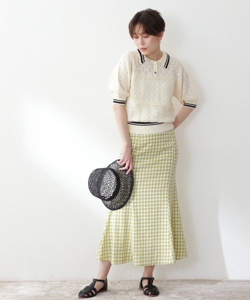 N.（N. Natural Beauty Basic）（エヌエヌナチュラルビューティーベーシック）の「◆アイレットポロニット（ニット/セーター・レディース・ブラック/ホワイト×グリーン/ホワイト×ブラック・MEDIUM）」の16枚目の写真