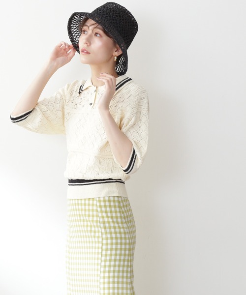 N.（N. Natural Beauty Basic）（エヌエヌナチュラルビューティーベーシック）の「◆アイレットポロニット（ニット/セーター・レディース・ブラック/ホワイト×グリーン/ホワイト×ブラック・MEDIUM）」の17枚目の写真