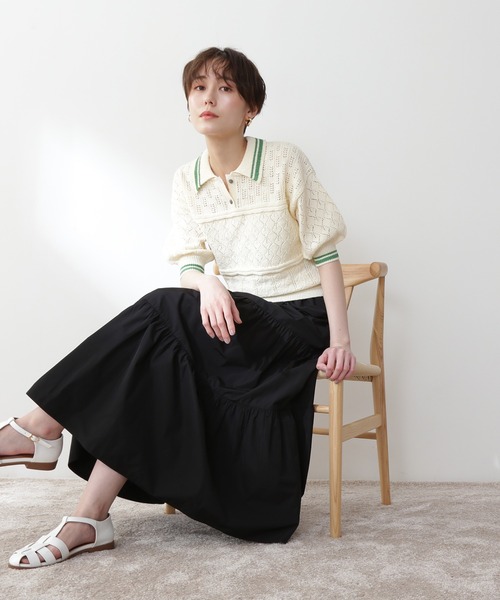 N.（N. Natural Beauty Basic）（エヌエヌナチュラルビューティーベーシック）の「◆アイレットポロニット（ニット/セーター・レディース・ブラック/ホワイト×グリーン/ホワイト×ブラック・MEDIUM）」の15枚目の写真