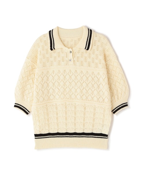 N.（N. Natural Beauty Basic）（エヌエヌナチュラルビューティーベーシック）の「◆アイレットポロニット（ニット/セーター・レディース・ブラック/ホワイト×グリーン/ホワイト×ブラック・MEDIUM）」の6枚目の写真