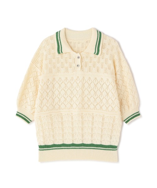 N.（N. Natural Beauty Basic）（エヌエヌナチュラルビューティーベーシック）の「◆アイレットポロニット（ニット/セーター・レディース・ブラック/ホワイト×グリーン/ホワイト×ブラック・MEDIUM）」の4枚目の写真