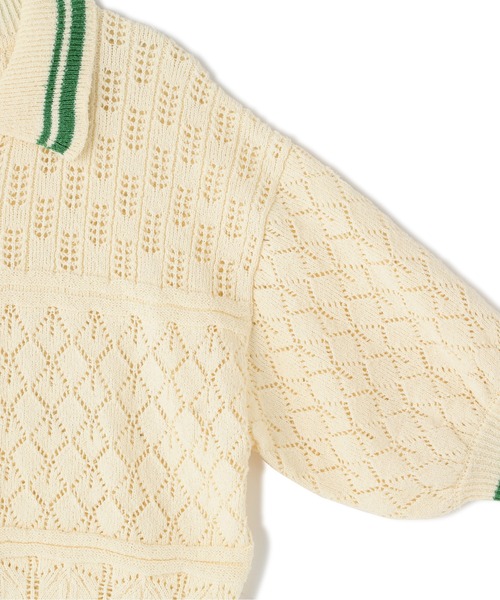 N.（N. Natural Beauty Basic）（エヌエヌナチュラルビューティーベーシック）の「◆アイレットポロニット（ニット/セーター・レディース・ブラック/ホワイト×グリーン/ホワイト×ブラック・MEDIUM）」の12枚目の写真