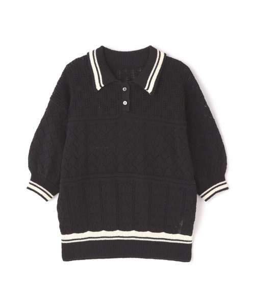 N.（N. Natural Beauty Basic）（エヌエヌナチュラルビューティーベーシック）の「◆アイレットポロニット（ニット/セーター・レディース・ブラック/ホワイト×グリーン/ホワイト×ブラック・MEDIUM）」の8枚目の写真