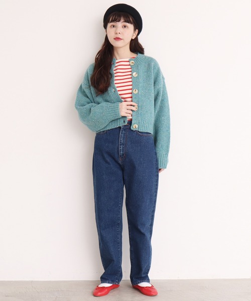 CHILD WOMAN（チャイルドウーマン）の「キルカラツイード ショートクルーカーディガン（ニット/セーター・レディース・イエロー/グリーン/サックスブルー/ピンク/ダークブラウン・FREE）」の14枚目の写真