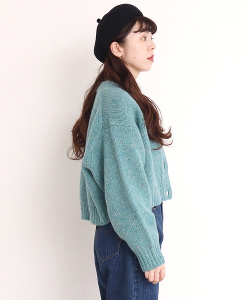 CHILD WOMAN（チャイルドウーマン）の「キルカラツイード ショートクルーカーディガン（ニット/セーター・レディース・イエロー/グリーン/サックスブルー/ピンク/ダークブラウン・FREE）」の12枚目の写真