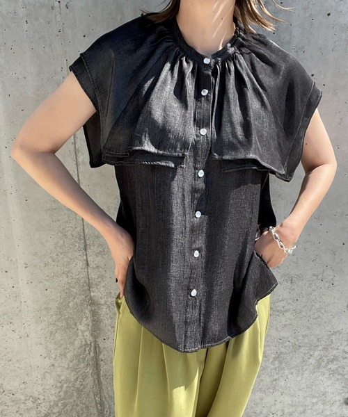 select MOCA by misato（セレクトモカバイミサト）の「スクエアビッグカラーブラウス（シャツ/ブラウス・レディース・ブラック/オフホワイト/インディゴブルー・FREE）」の3枚目の写真