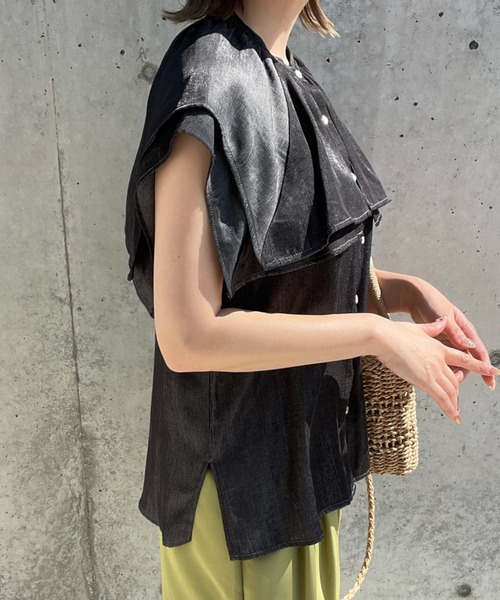 select MOCA by misato（セレクトモカバイミサト）の「スクエアビッグカラーブラウス（シャツ/ブラウス・レディース・ブラック/オフホワイト/インディゴブルー・FREE）」の7枚目の写真