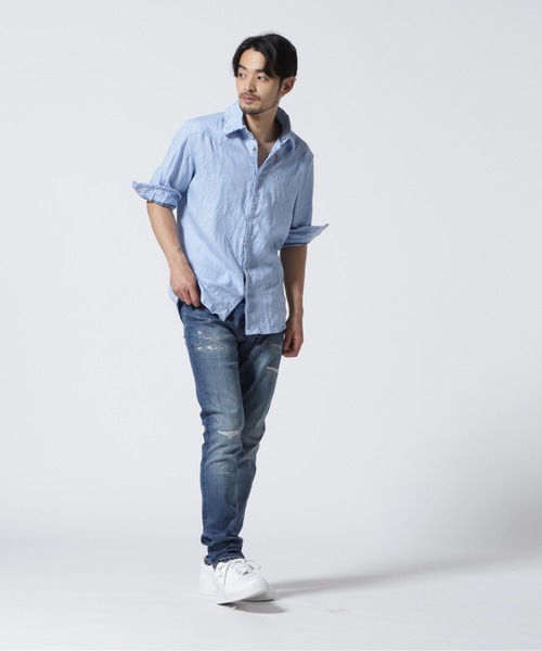 FranCisT_MOR.K.S.（フランシストモークス）の「FranCisT_MOR.K.S./フランシストモークス/5分袖 麻シャツ（シャツ/ブラウス・メンズ・サックスブルー・2）」の4枚目の写真