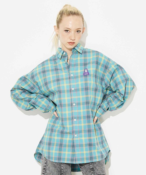 X-girl(エックスガール)の「PLAID FACE EMBOROIDERY SHIRT(シャツ/ブラウス・レディース・ベージュ/グレー/ブルー・S/M)」の3枚目の写真