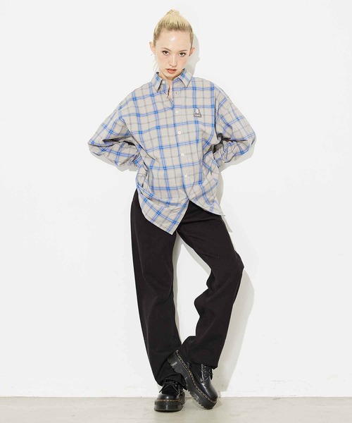 X-girl(エックスガール)の「PLAID FACE EMBOROIDERY SHIRT(シャツ/ブラウス・レディース・ベージュ/グレー/ブルー・S/M)」の8枚目の写真