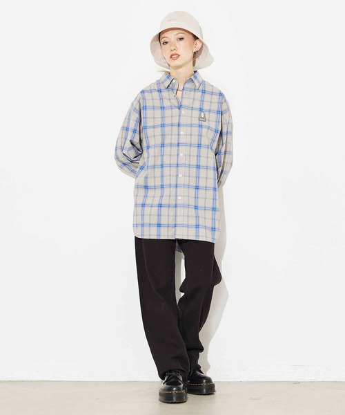 X-girl(エックスガール)の「PLAID FACE EMBOROIDERY SHIRT(シャツ/ブラウス・レディース・ベージュ/グレー/ブルー・S/M)」の20枚目の写真