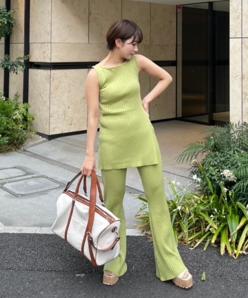 AMAIL（アマイル）の「Good style rib cafeset（タンクトップ・レディース・ベージュ/ライム・FREE）」の8枚目の写真