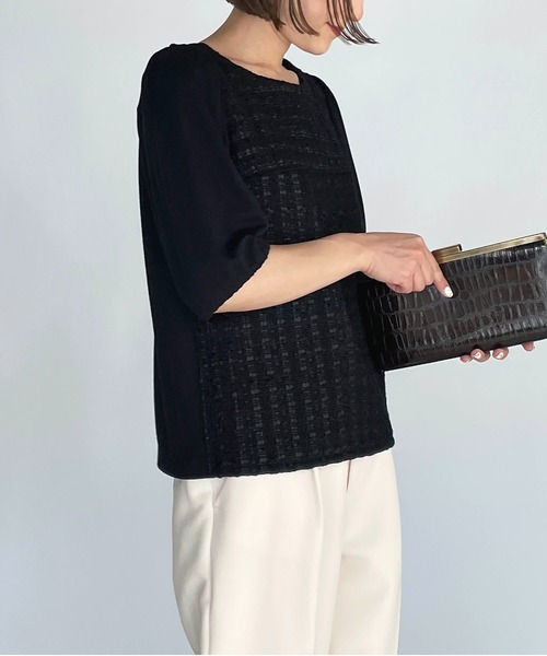 BE NEAT（ビーニート）の「【日本製】フロントツイードプルオーバー（Tシャツ/カットソー・レディース・チャコールグレー/ブラック・M）」の19枚目の写真