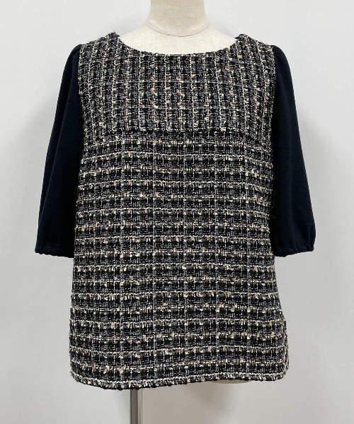 BE NEAT（ビーニート）の「【日本製】フロントツイードプルオーバー（Tシャツ/カットソー・レディース・チャコールグレー/ブラック・M）」の8枚目の写真