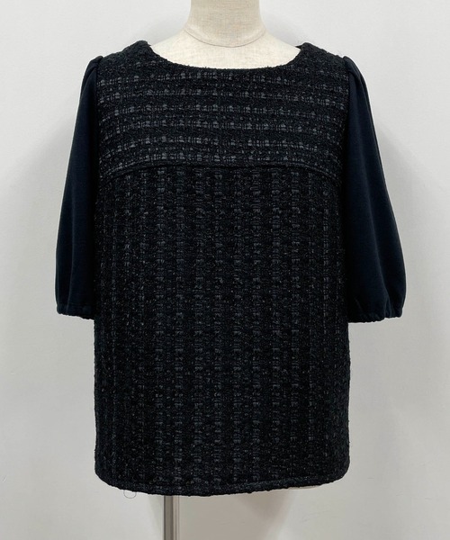 BE NEAT（ビーニート）の「【日本製】フロントツイードプルオーバー（Tシャツ/カットソー・レディース・チャコールグレー/ブラック・M）」の6枚目の写真