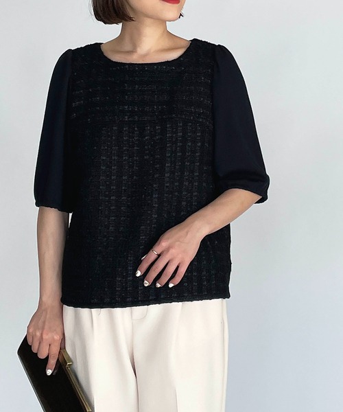 BE NEAT（ビーニート）の「【日本製】フロントツイードプルオーバー（Tシャツ/カットソー・レディース・チャコールグレー/ブラック・M）」の18枚目の写真