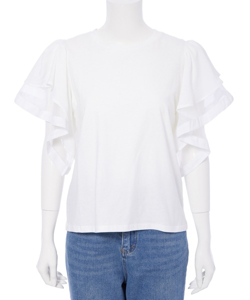 Edit Sheen(エディットシーン)の「フリルシフォンスリーブトップス(Tシャツ/カットソー・レディース・ホワイト/ブラック・M)」の5枚目の写真