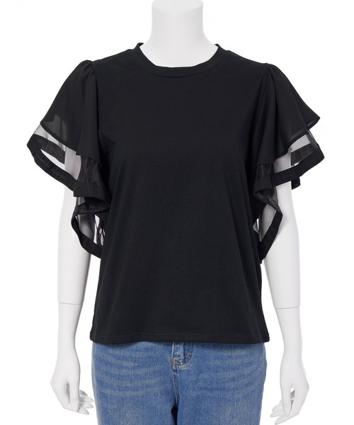 Edit Sheen(エディットシーン)の「フリルシフォンスリーブトップス(Tシャツ/カットソー・レディース・ホワイト/ブラック・M)」の10枚目の写真