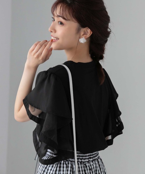 Edit Sheen(エディットシーン)の「フリルシフォンスリーブトップス(Tシャツ/カットソー・レディース・ホワイト/ブラック・M)」の11枚目の写真